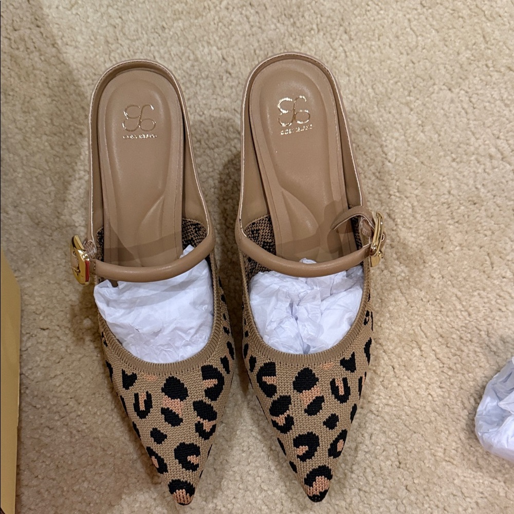 Stylish Leopard Print Mules with Gold Buckle